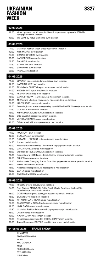 Програма Ukrainian Fashion Week SS'27